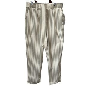 Zara Women's Cream and White Front Tie Striped Pull On Pants Size Medium